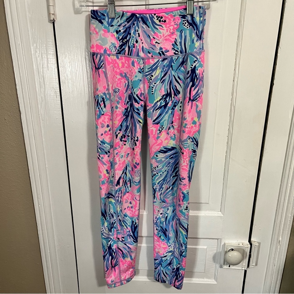 Lilly Pulitzer Luxletic Leggings XS Pink Blue Print Q